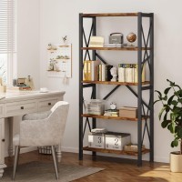 Homeiju 5Tier Bookshelf Wood Bookcase Book Shelf With Steel Frame Storage Rack With Open Shelves Rustic Standing Bookshelves