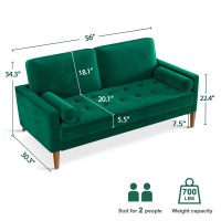 Vesgantti Loveseat Sofa 56 Green Velvet Couch Small Couch Love Seat Sofa With Tufted Seat Mid Century Modern Couch For Livin