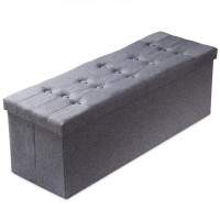 Prandom Jumbo Ottoman With Storage [1-Pack] Linen Folding Small Square Foot Stool With Lid For Living Room Bedroom Coffee Table Dorm Grey 43X15X15 Inches