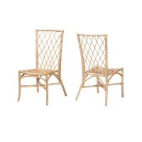 Baxton Studio Doria Natural Brown Rattan 2Piece Dining Chair Set