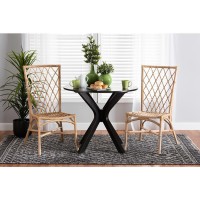 Baxton Studio Doria Natural Brown Rattan 2Piece Dining Chair Set