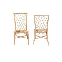 Baxton Studio Doria Natural Brown Rattan 2Piece Dining Chair Set