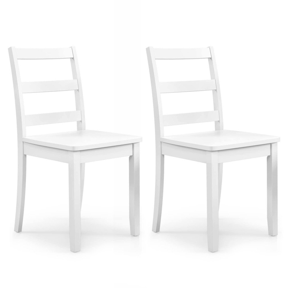Giantex Wood Dining Chairs Set Of 2 White - Wooden Armless Kitchen Chairs With Solid Rubber Wood Legs, Non-Slip Foot Pads, Max Load 400 Lbs, Farmhouse Style High Ladder Back Dining Room Chairs