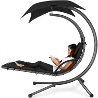 Best Choice Products Outdoor Hanging Curved Steel Chaise Lounge Chair Swing Wbuiltin Pillow And Removable Canopy Black