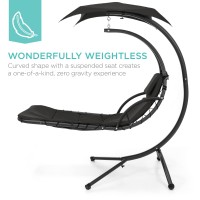 Best Choice Products Outdoor Hanging Curved Steel Chaise Lounge Chair Swing Wbuiltin Pillow And Removable Canopy Black