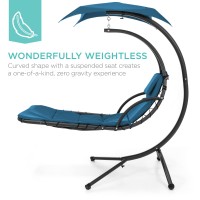 Best Choice Products Outdoor Hanging Curved Steel Chaise Lounge Chair Swing Wbuiltin Pillow And Removable Canopy Peacock Blu