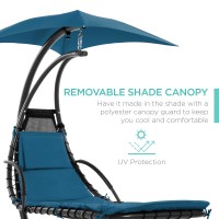 Best Choice Products Outdoor Hanging Curved Steel Chaise Lounge Chair Swing Wbuiltin Pillow And Removable Canopy Peacock Blu