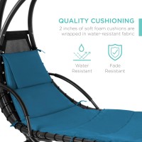 Best Choice Products Outdoor Hanging Curved Steel Chaise Lounge Chair Swing Wbuiltin Pillow And Removable Canopy Peacock Blu