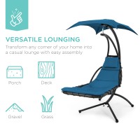 Best Choice Products Outdoor Hanging Curved Steel Chaise Lounge Chair Swing Wbuiltin Pillow And Removable Canopy Peacock Blu