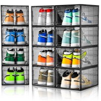 Amllas 12 Pack Shoe Boxes Stackable Upgraded Sturdy Shoe Storage Boxes With Clear Magnetic Door Multifunctional Sneaker Storage