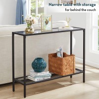 Saygoer Black Console Table Glass Entryway Table Narrow Sofa Table With Storage 2 Tier Accent Couch Table Hallway Table For Entry Way Living Bed Room Home Office Small Space, Gray Black