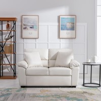 Morden Fort Faux Leather Loveseat Sofas, White Modern Luxury and Comfy Furniture Sleeper Couches for Living Room, Apartment, Office, Reading Room