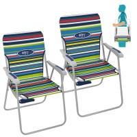 #Wejoy High Back Outdoor Lawn Concert Beach Folding Chair With Hard Arms Shoulder Strap Pocket For Adults Camping Festival Sand, Supports 300 Lbs (Blue/Green 2Pack)