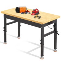 Antifir 48 Adjustable Workbench Heavyduty Worktable With Power Outlet 2000Lbs Load Capacity Rubber Wood Top Workbench For Gar