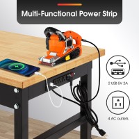 Antifir 48 Adjustable Workbench Heavyduty Worktable With Power Outlet 2000Lbs Load Capacity Rubber Wood Top Workbench For Gar