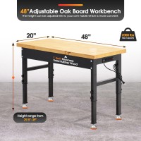 Antifir 48 Adjustable Workbench Heavyduty Worktable With Power Outlet 2000Lbs Load Capacity Rubber Wood Top Workbench For Gar