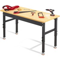 Antifir 60 Adjustable Workbench Heavy Duty Workstation With Rubber Wood Top 2000 Lbs Load Capacity Hardwood Garage Workbench