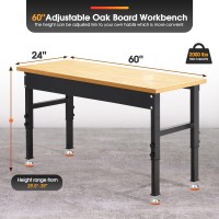 Antifir 60 Adjustable Workbench Heavy Duty Workstation With Rubber Wood Top 2000 Lbs Load Capacity Hardwood Garage Workbench