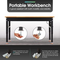 Antifir 60 Adjustable Workbench Rolling Heavyduty Worktable With Power Outlet And Wheels Large Load Capacity Rubber Wood Top