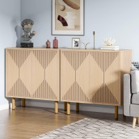 Tribesigns Modern Natural Storage Cabinet Freestanding Floor Cabinet Classic 59 Inches Sideboard Wood Buffet Cabinet With Doo