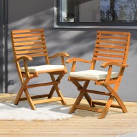 Idzo Percy Chairs Heavy Duty 400Lbs Capacity Set Of 2 With Cushion Fsc Acacia Outdoor Furniture Teak Finish Fully Assembled