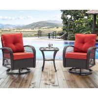 Udpatio 3 Pieces Patio Furniture Set  Outdoor Swivel Gliders Rocker  Wicker Patio Bistro Set With Rattan Rocking Chair  Glass Top Side Table And Thickened Cushions For Porch Deck Backyard (Red)