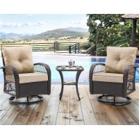 Udpatio 3 Pieces Patio Furniture Set  Outdoor Swivel Gliders Rocker  Wicker Patio Bistro Set With Rattan Rocking Chair  Glass Top Side Table And Thickened Cushions For Porch Deck Backyard (Khaki)