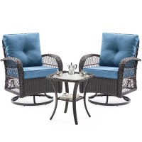 Udpatio 3 Pieces Patio Furniture Set Outdoor Swivel Gliders Rocker Wicker Patio Bistro Set With Rattan Rocking Chair Glass To