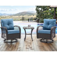 Udpatio 3 Pieces Patio Furniture Set Outdoor Swivel Gliders Rocker Wicker Patio Bistro Set With Rattan Rocking Chair Glass To