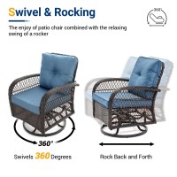 Udpatio 3 Pieces Patio Furniture Set Outdoor Swivel Gliders Rocker Wicker Patio Bistro Set With Rattan Rocking Chair Glass To