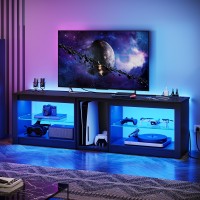 Bestier Tv Stand For 70 Inch Tv With Power Outlets, Led Entertainment Center For Ps5, Gaming Tv Consoles With Glass Shelves For Living Room, 63'' Inch, Black Carbon Fiber