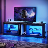 Bestier Tv Stand For 70 Inch Tv With Power Outlets, Led Entertainment Center For Ps5, Gaming Tv Consoles With Glass Shelves For Living Room, 63'' Inch, Black Marble