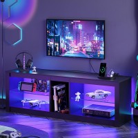 Bestier Gaming Entertainment Center With Power Outlet,55 Inch Tv Stand Led Tv Stand & 22 Dynamic Rgb Modes,Removable Glass & Open Shelf Storage, Tv Cabinet For 55/60/65Inch Tv,Carbon Fiber Black