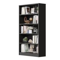 Sunon Wood Bookcase 5-Shelf Freestanding Display Wooden Bookshelf For Home Office School (11.6'' D*33'' W*59.8'' H,Black), 5 Shelf-Wide