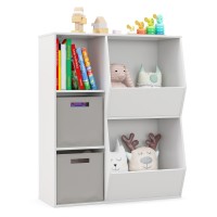 Ifanny Toy Storage Organizer With Bins, 5 Cube Kids Bookshelf With Storage, Wood Toy Storage Shelf, Kids Bookcases, Cabinets & Shelves, Book Shelf For Kids Rooms, Playroom, Nursery