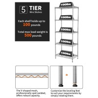 Singaye 5 Shelves Storage Shelf Wire Shelf Adjustable Storage Shelving Metal Shelf Unit For Laundry Bathroom Kitchen Office Pant