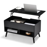 Giantex Lift Top Coffee Table, Modern Cocktail Table W/Hidden Compartment & 2 Open Shelves, Flip Top Center Table, Wooden Pull Up Coffee Table For Living Room, Reception Room, Office (Black)