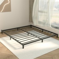 Lukiroyal Low Bed Frame, 7-Inch Metal Bed Frame Queen Size, Heavy Duty Low Profile Bed Frame With Steel Slats, Easy Assembly Noise-Free Queen Bed Frame No Box Spring Needed - Non-Slip, Black