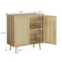 Huuger Buffet Cabinet With Storage, Storage Cabinet With Pe Rattan Decor Doors, Accent Cabinet With Solid Wood Feet, Sideboard Cabinet For Hallway, Entry, Living Room, Natural