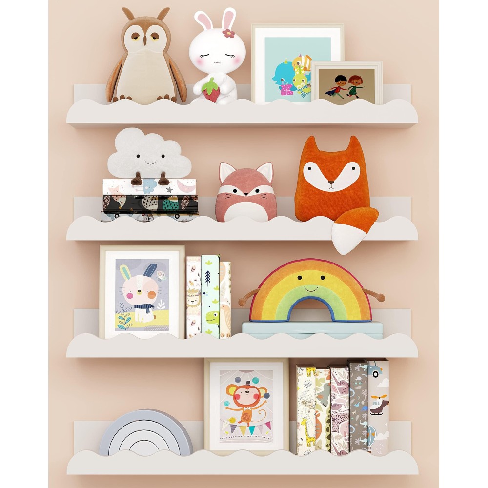 Kids' Bookshelf Set Of 4 - White Floating Nursery Book Shelves, Picture Ledge Shelf For Wall Decor And Storage - Perfect For Books, Toys, Photo Frames, And Nursery D?Cor