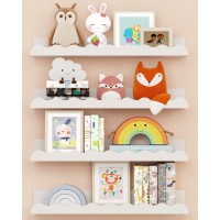Kids' Bookshelf Set Of 4 - White Floating Nursery Book Shelves, Picture Ledge Shelf For Wall Decor And Storage - Perfect For Books, Toys, Photo Frames, And Nursery D?Cor