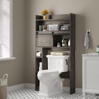 Furniouse Over The Toilet Storage Cabinet, 6-Tier Toilet Organizer Rack, Bathroom Shelf Over Toilet Cabinet With Sliding Door For Restroom, Laundry, Grey