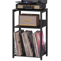 Lelelinky Black End Table Small Side Table With Metal Frame Modern Record Player Stand With Storage Shelf Wood 3 Tier Sofa Bed