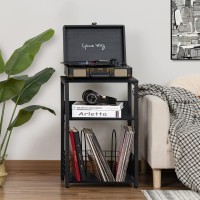 Lelelinky Black End Table Small Side Table With Metal Frame Modern Record Player Stand With Storage Shelf Wood 3 Tier Sofa Bed