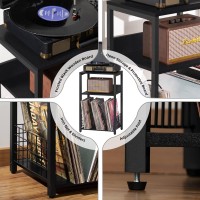 Lelelinky Black End Table Small Side Table With Metal Frame Modern Record Player Stand With Storage Shelf Wood 3 Tier Sofa Bed