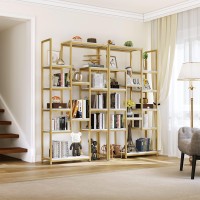 Yitahome Large Wide Gold Bookshelf, Tall Modern Faux Marble Book Shelf And Bookcase, Open Display Shelves Storage Rack For Bedroom Living Room Office Home, Gold & Marble