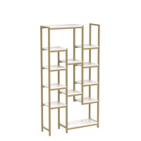 Yitahome Large Wide Gold Bookshelf, Tall Modern Faux Marble Book Shelf And Bookcase, Open Display Shelves Storage Rack For Bedroom Living Room Office Home, Gold & Marble