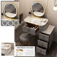 Aigoss Vanity Desk With 4 Drawers & Makeup Stool, 19.7/23.6