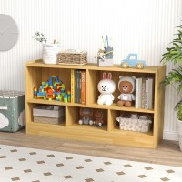 Ifanny Toy Storage Organizer, 2-Tier Kids Bookshelf, 5 Cube Kids' Bookcases, Cabinets & Shelves, Wooden Toy Shelf Organizer, Small Book Shelf For Kids Rooms, Playroom, Classroom, Nursery (Burlywood)