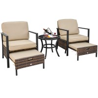 Tangkula 5 Pieces Patio Furniture Set, Space Saving All Weather Pe Wicker Chairs And Table Set With Soft Cushions, For Garden, Balcony, Deck (Beige)